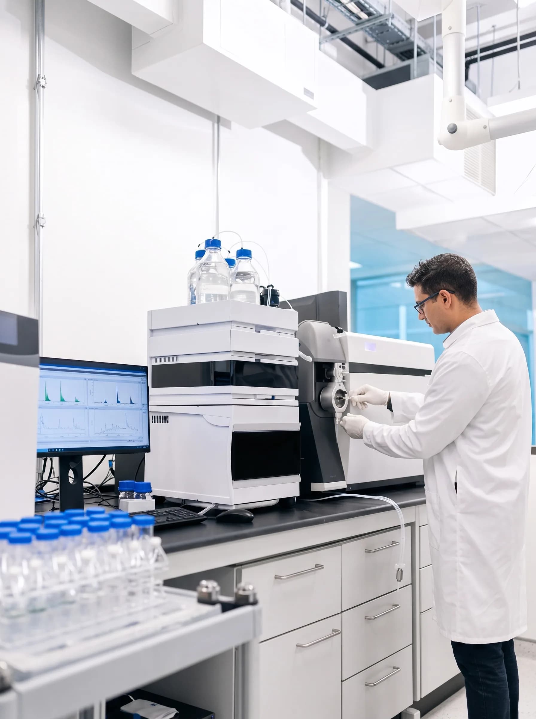 Peptixa laboratory technician operating analytical chromatography equipment